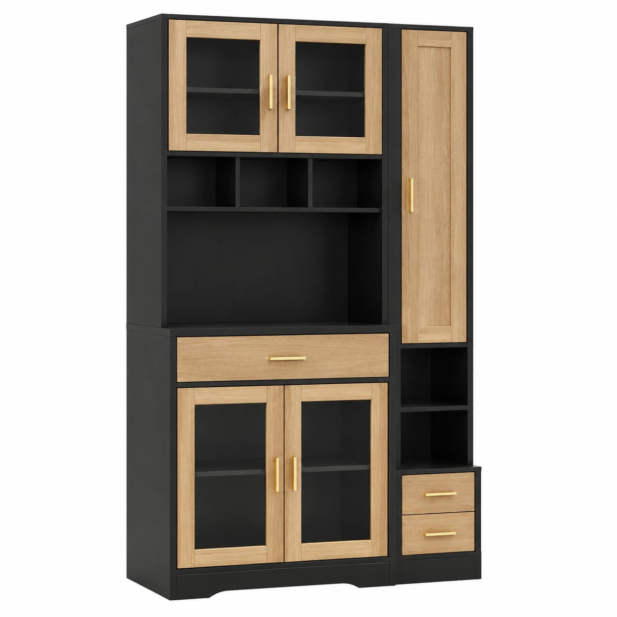 buffet-de-cuisine-haut-avec-eclairage-led-et-etagere-a-epices-3-tiroirs-et-portes-en-verre-noir-et-bois-yiwoky9303hf
